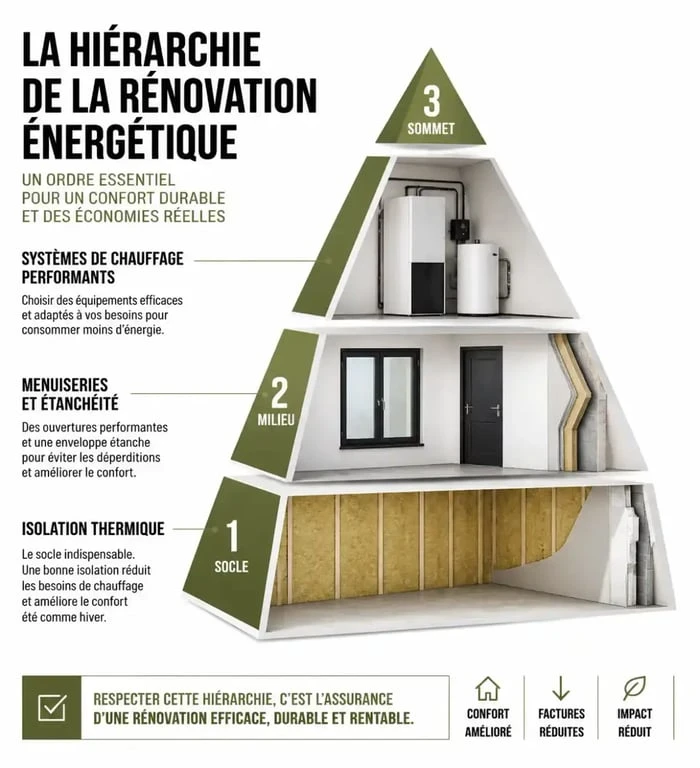 Schéma de la hiérarchie pour une rénovation énergétique d'ampleur réussie