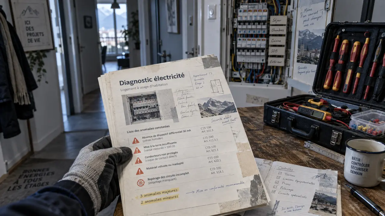 Diagnostic électricité Grenoble : dossier et testeur électricien