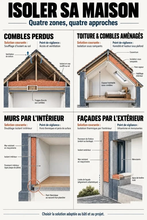 Isolation thermique à L’Arbresle : comparaison des solutions pour combles, toiture et murs