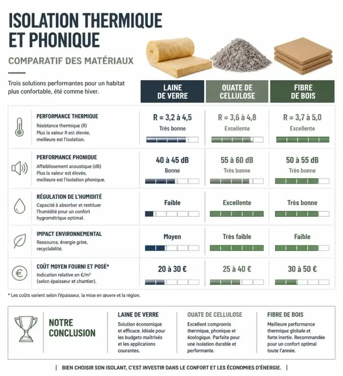 Comparatif des matériaux pour l'isolation thermique et phonique