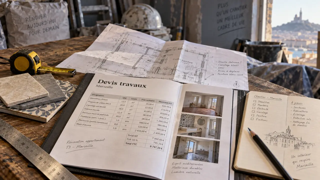 Devis travaux Marseille sur table de chantier