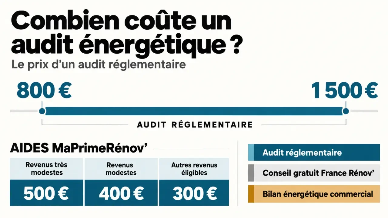 Infographie sur le prix d’un audit énergétique pas cher et les aides MaPrimeRénov’