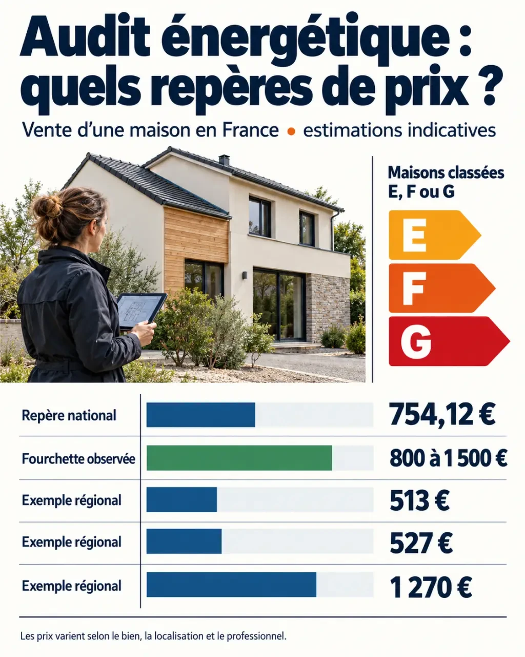 Prix audit énergétique vente maison : fourchettes de coût, classes DPE et paiement par le vendeur