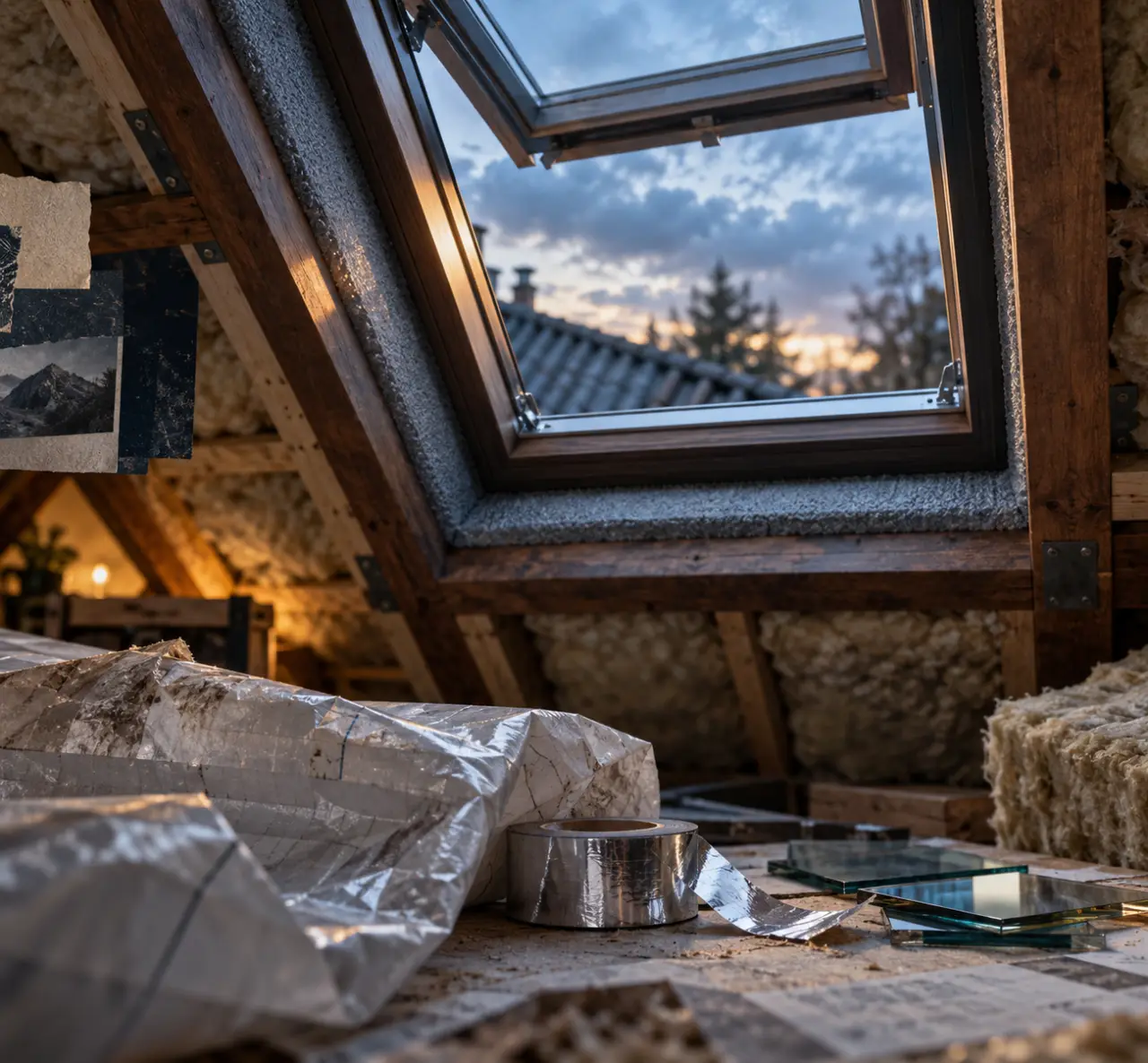 Velux isolation thermique : raccord mousse et pare-vapeur autour de la fenêtre de toit